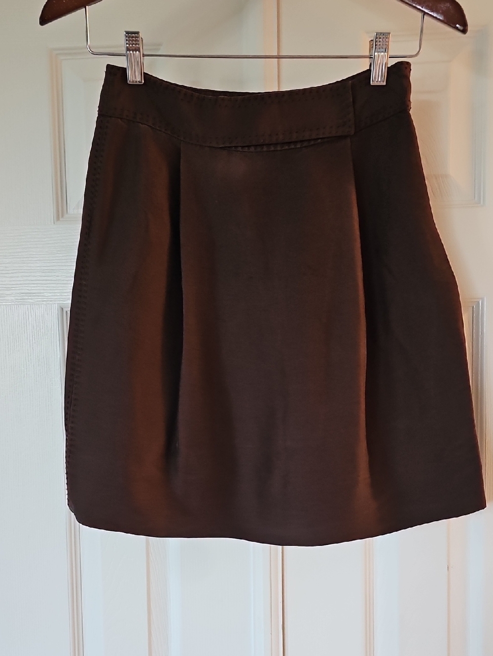 Tory Burch Chocolate Brown Pleated A-Line Mini Skirt-100% Silk